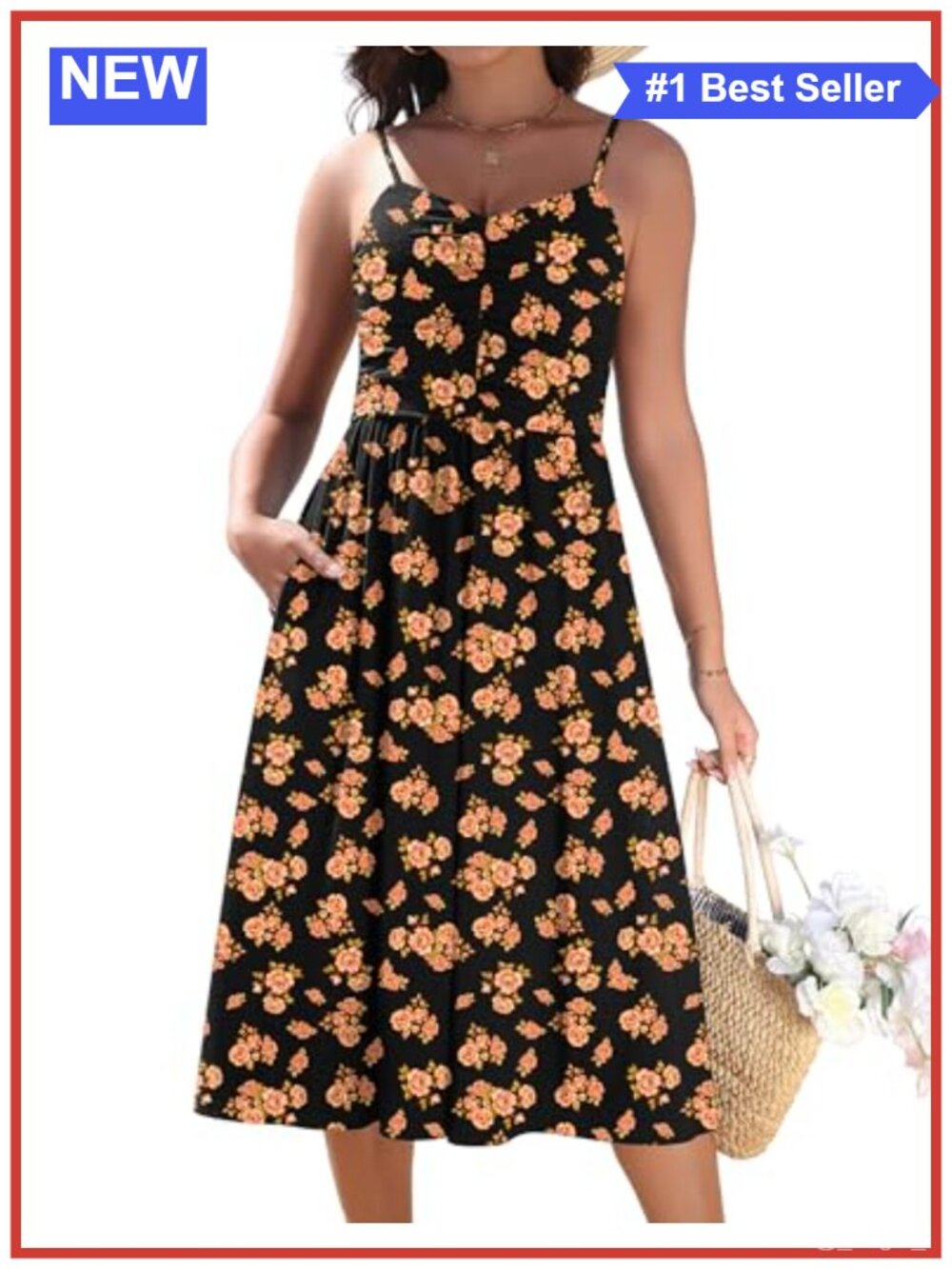 Zeagoo Women Summer Adjustable Spaghetti Strap Sundress Ruched V Neck Midi